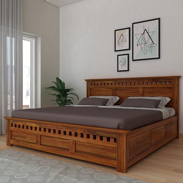 Wooden King Size Bed with Storage | Double Bed Cot Bed with Box Storage for Bedroom