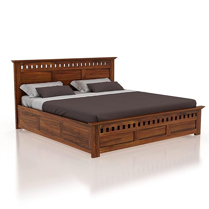 Wooden King Size Bed with Storage | Double Bed Cot Bed with Box Storage for Bedroom